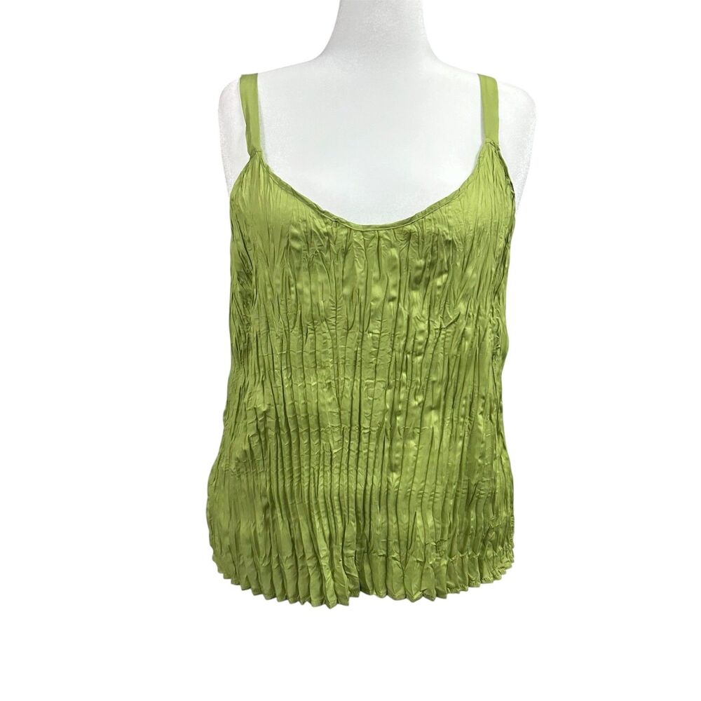 Peter Nygard Crinkle Tank Blouse Whimsical Eclectic Career Sz 20 Green